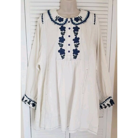 NEW FREE PEOPLE MORE TO COME EMBROIDERED LONG SLEEVE IVORY MINI DRESS LARGE - Picture 6 of 13